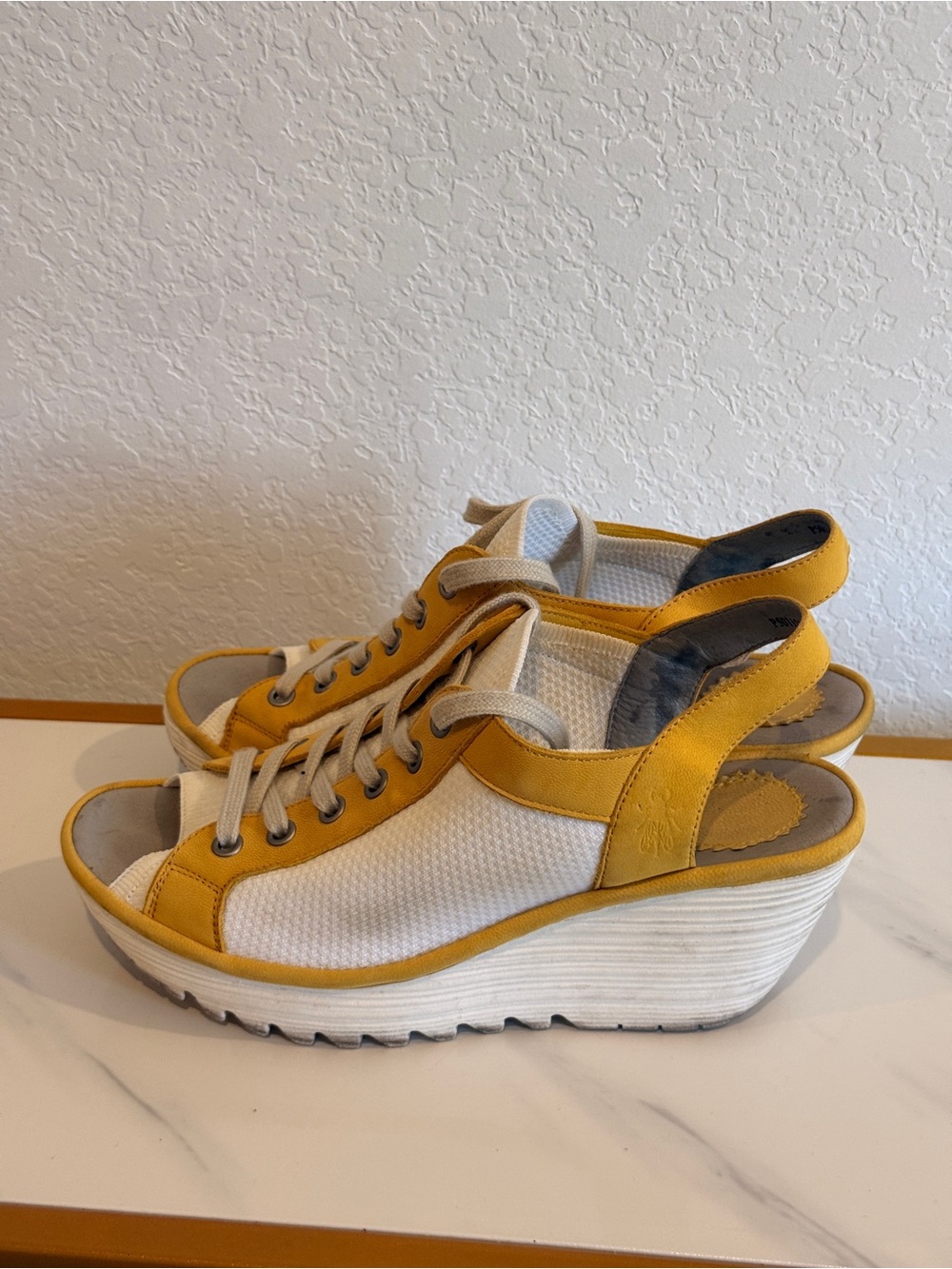 Fly London Yellow and White Platform Slingback Sneakers